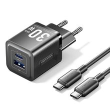 Product image of VENTION TZ-FEQB0-EU-01 2-Port USB (C + A) GaN Charger (30W/30W) with USB-C to USB-C Cable (1M) EU-Plug Black