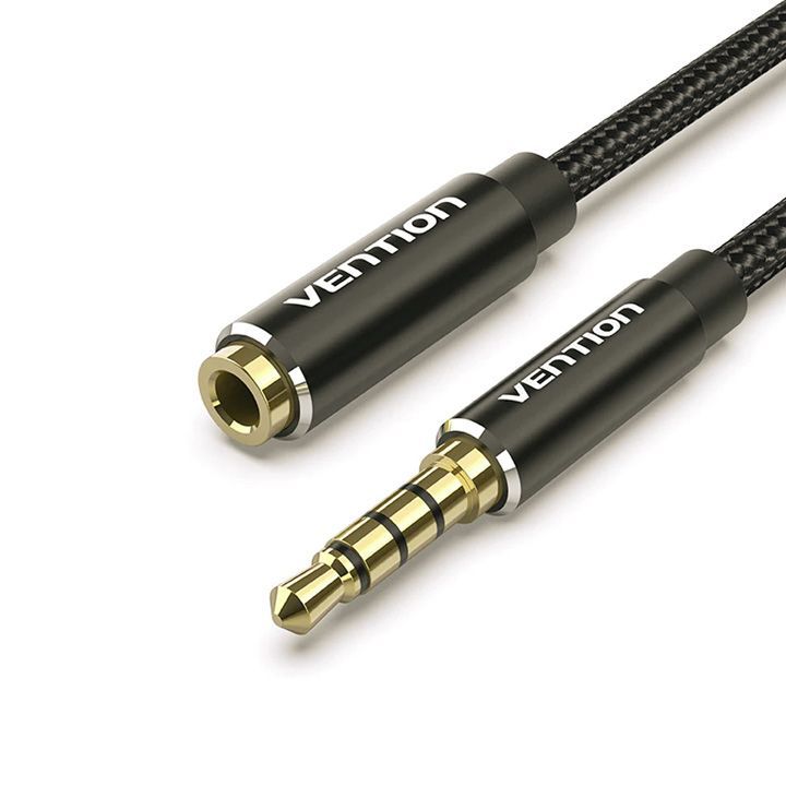 vention-bhcbi-cotton-braided-trrs-35mm-male-to-35mm-female-audio-extension-cable-3m-black-aluminum-alloy-type
