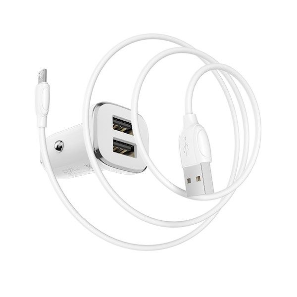 borofone-bz12-lasting-power-double-port-in-car-charger-setmicro-white-photo-3