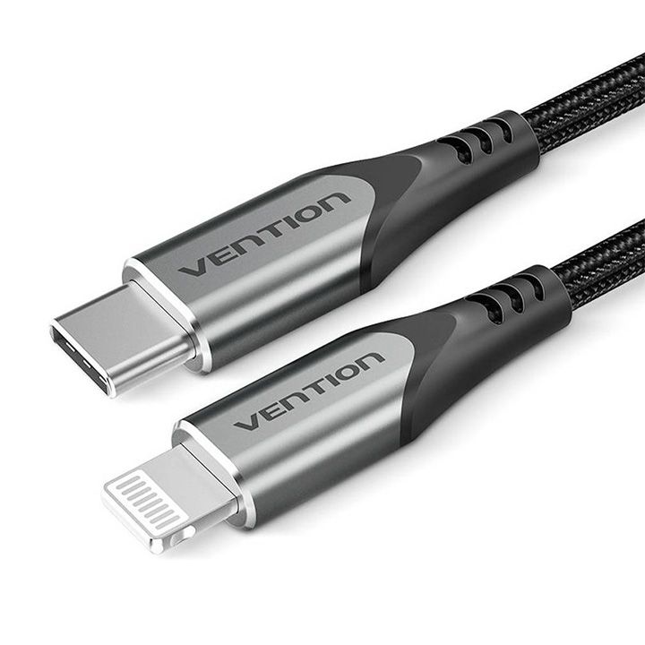 vention-tachg-usb-20-c-to-lightning-cable-15m-gray-aluminum-alloy-type