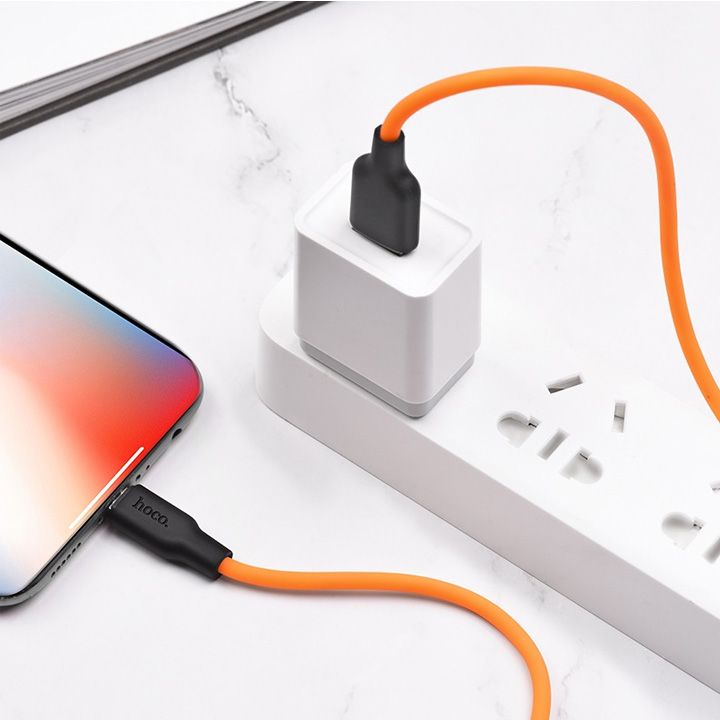 hoco-x21-plus-silicone-charging-cable-for-lightning-blackorange-photo-2
