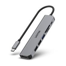 Product image of UNITEK H1118A 7in1 გადამყვანი ჰაბი USB-C to TF/SD + USB 3.0/2.0 + PD 100W + HDMI