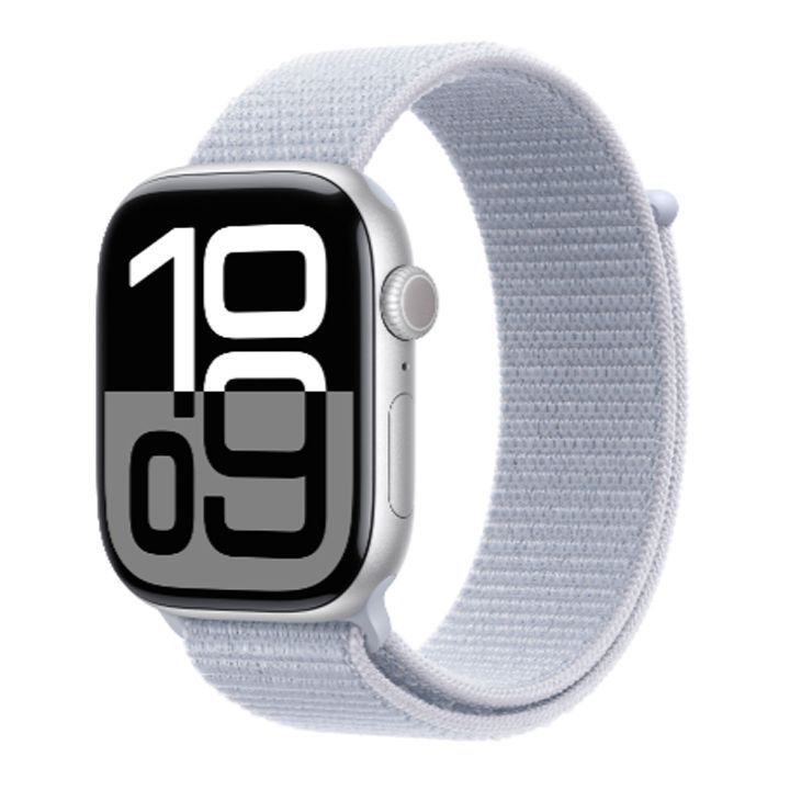 apple-watch-series-10-gps-42mm-silver-aluminium-case-with-blue-cloud-sport-loop-smart-saati