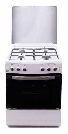 Product image of Gas Cooker/ Oz/ Oz OM 6040 W / OCourved60x60 Coocker, 4Gas, Oven-Combined,Lighter, 2Plates, 60x60x85, White,Top glass