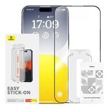 Product image of Baseus Sapphire Series HD Tempered Glass Screen Protector (with Built-in Dust Filter) for iP 15 Plus Clear ეკრანის დამცავი