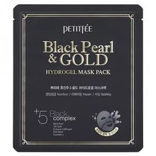 Product image of PETITFEE ჰიდროგელის სახის ნიღაბი შავი მარგალიტითა და ოქროს ნაწილაკებით