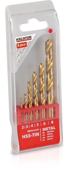 Product image of Kreator KRT012101 HSS TIN metal drill sets Ø 2-3-4-5-6-8mm - 6 pcs მეტალის ბურღების კომპლექტი 6ც