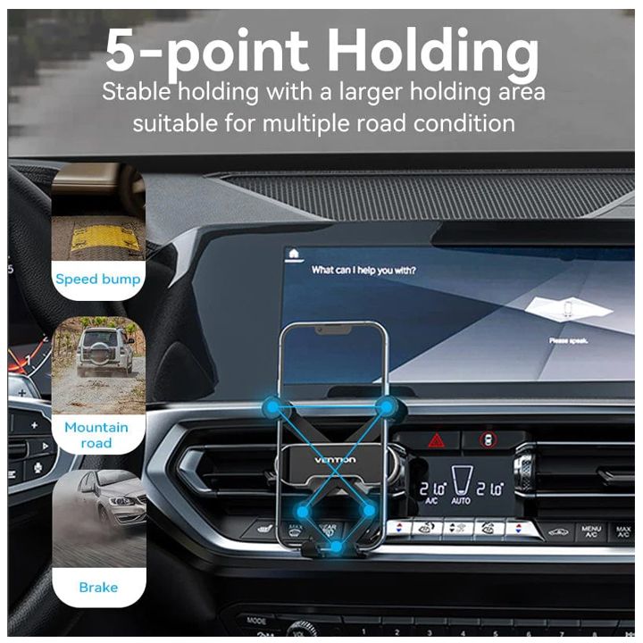 vention-kceh0-auto-clamping-car-phone-mount-with-duckbill-clip-gray-crossbar-type-photo-2