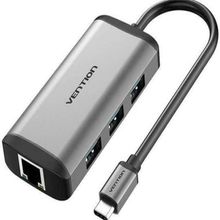 Product image of VENTION TFFHB Multi-function USB-C to HDMI/ USB3.0*3/RJ45/PD Docking Station 0.15M Gray Mirrored Surface Type USB ჰაბი