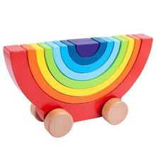 Product image of Wooden Rainbow Stacker Rainbow Cars Puzzle Blocks Toy ხის სათამაშო ფაზლი
