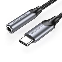 Product image of VENTION BMBHA Cotton Braided Lightning Male to 3.5MM Earphone Jack Adapter 0.1M Gray Aluminum Alloy Type აუდიო კაბელი