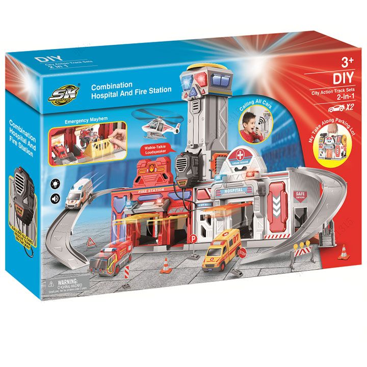 miniso-parking-lot-series-4-vehicle-setfire-truck-ambulance-2-in-1-handbag-satamasho-nakrebi