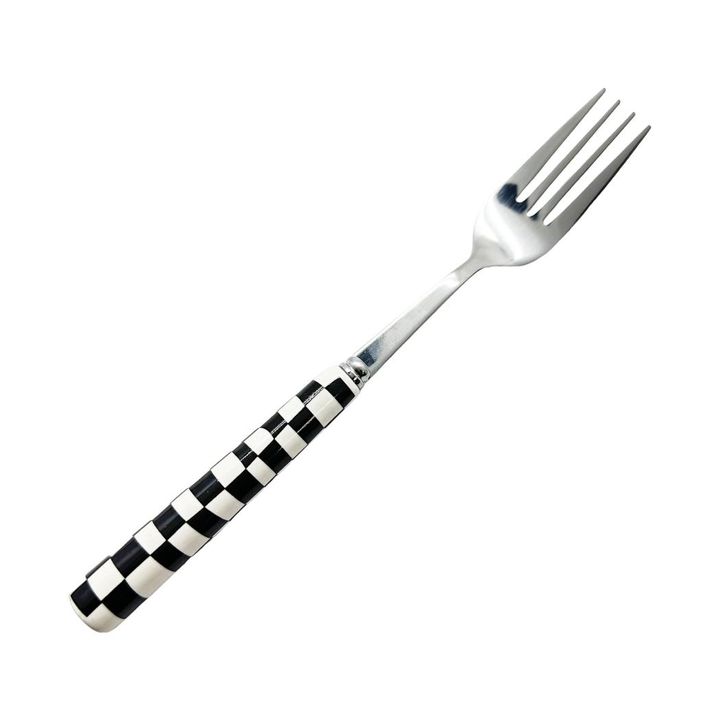changaliblack-white-checkerboard-stainless-steel-fork-with-ceramic-handle