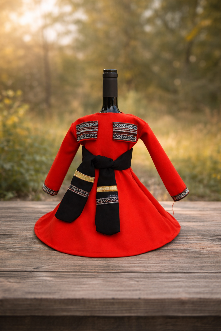 winewear-nanu-007-ghvinis-botlis-dekoratiuli-chokha-kaba-tsiteli-vertskhlisferi-kantit-photo-2