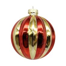 Product image of Sparkling Christmas Collection Glass Red Gold Lines Ball Pendant ნაძვის ხის სათამაშო