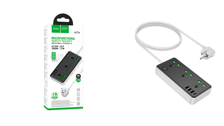 hoco-ac7a-power-strip-pd17w-qc30-3-sockets-damagrdzelebeli-shavi-photo-2