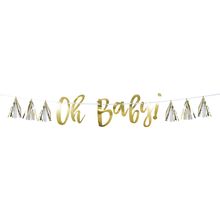 Product image of ბანერი თეთრი და ოქროსფერი ფოჩებიანი OH BABY