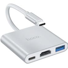 Product image of HOCO HB14 Easy use Type-C adapter(Type-C to USB3.0+HDMI+PD) silver