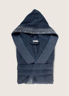 Product image of BLEN BORDER JACQUARD HOODED BATHROBE INDIGO 2 ხალათი