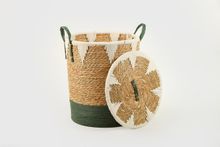 Product image of Manamo  Lila  სარეცხის კალათა ბამბის დაწნული თეთრი/ღია მწვანე 42x50 სმ