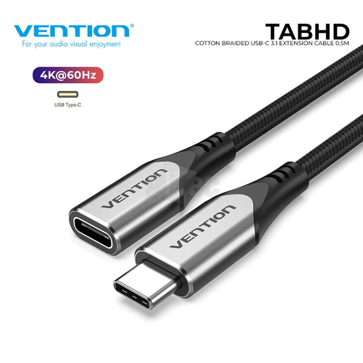 tvention-tabhd-cotton-braided-usb-c-31-extension-cable-05m-gray-photo-2