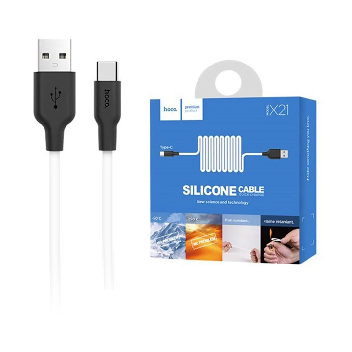 hoco-cable-x21-plus-silicone-charging-cable-for-type-cblackwhite-photo-2