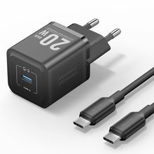 Product image of VENTION TZ-FEPB0-EU-01 1-Port USB-C GaN Charger (20W) with USB-C to USB-C Cable (1M) EU-Plug Black