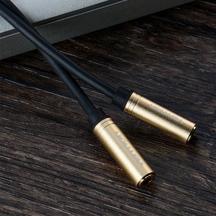 vention-bfaby-35mm-female-to-female-audio-extension-cable-03m-red-metal-type-photo-2