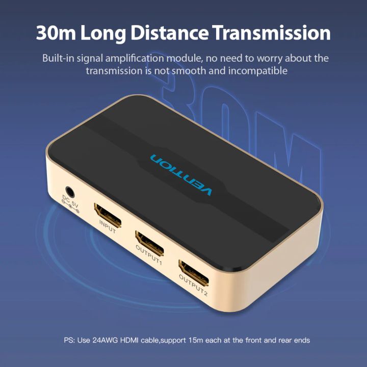 vention-acbg0-eu-1-in-2-out-hdmi-splitter-4k30hz-gold-aluminum-alloy-photo-3