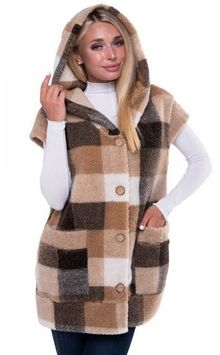 Product image of ჟილეტი კაპიშონით NEW ფერი უჯრედული ყავისფერი ნატურალური შალი