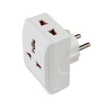 Product image of Surge Protection/ adapter for connecting/transforming electronic devices with a United Kingdom power plug to Schuko power outlets.