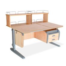 Product image of სამეცადინო მაგიდა 'ერგო' ეკო 75/40R მრგვალი კუთხით, უკანა ორ იარუსიანი თაროთი და დასაკიდი ტუმბოთი