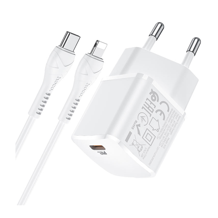 hoco-n10-starter-single-port-pd20w-charger-settype-c-to-lightningeu-white-photo-4