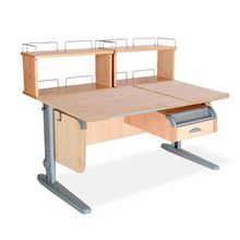 Product image of სამეცადინო მაგიდა 'ერგო' ეკო 75/40R მრგვალი კუთხით, უკანა ორ იარუსიანი თაროთი და დასაკიდი ტუმბო TCH 07