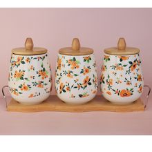 Product image of კერამიკის სამცალიანი საშაქარე-სამარილე ნაკრები ყვითელი პრინტით