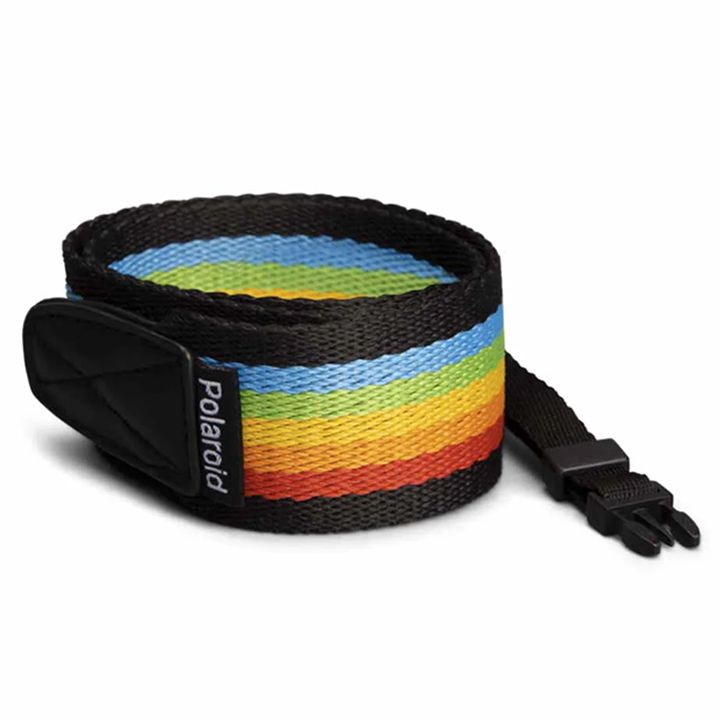 polaroid-camera-strap-flat-rainbow-black-polaroidis-sakidi