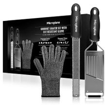 Product image of Microplane 36179E Gourmet Set with Slicer ნაკრები = სახეხი, სლაისერი და ხელთათმანი (46020 + 45044 + 34027)