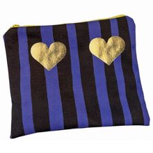 Product image of LoveStars Purple and Black Striped With Golden Hearts კოსმეტიკის ჩანთა