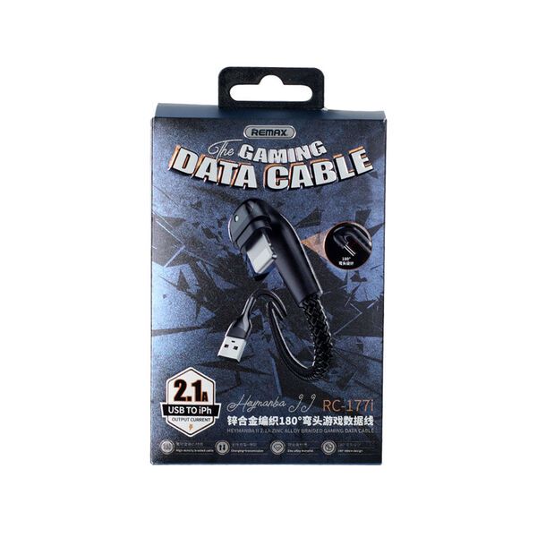 remax-heymanba-ii-21a-zinc-alloy-braided-gaming-data-cable-180-elbow-rc-177i-1m-lightning--black-photo-3