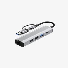 Product image of ადაპტერი Tech-Protect HUB 5 in 1 ( Type-c + USB to 3xUSB / RJ45 / Type-c )