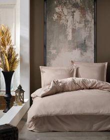 Product image of Elegant Stripe Satin Double Duvet Cover Set Beige სატინის თეთრეულის ნაკრები