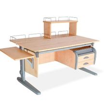 Product image of სამეცადინო მაგიდა ერგო ეკო 120 ტუმბოთი, გვერდითა თაროთი, უკანა ერთ და ორ იარუსიანი თაროთი