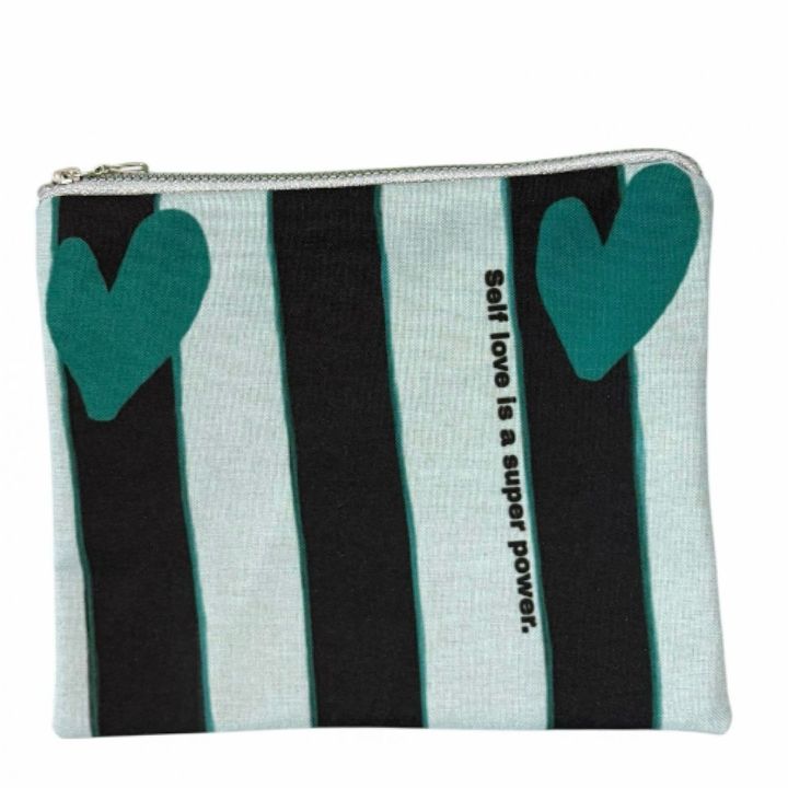 lovestars-black-striped-with-green-hearts-self-love-is-a-super-power-kosmetikis-chanta