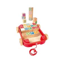 Product image of Hape Pull-along Cart with Stacking Blocks სატვირთო ურიკა ფერადი ასოების კუბებით