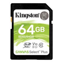 Product image of Flash Card/ Kingston 64GB SDXC Canvas Select Plus 100MB/s Read Class 10 UHS-I U1 V10 Memory Card (SDS2/64GB)