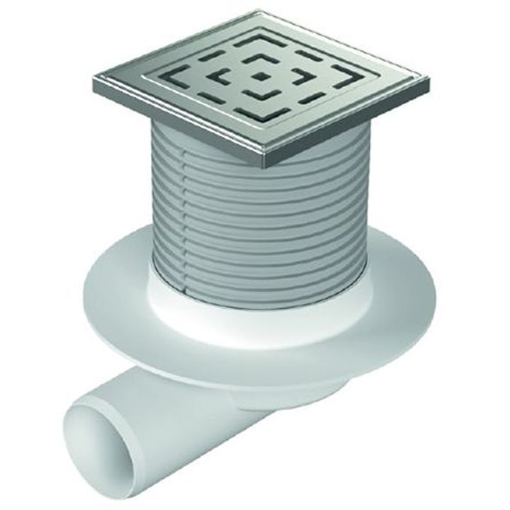 trapi-l1411l-floor-drain-with-side-outlet-d50-collar-stainless-steel-grid-labyrinth