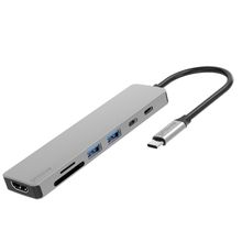 Product image of Proove Type-C-HUB Iron Link Type-C to 2*USB3.0 + USBC +HDMI + PD +SD/TF (7 in 1) ადაპტერი