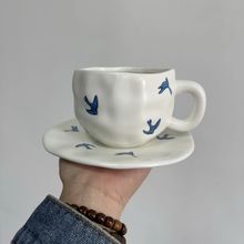 Product image of ყავის/ჩაის ჭიქა და თეფში "მერცხლები"/ხელნაკეთი