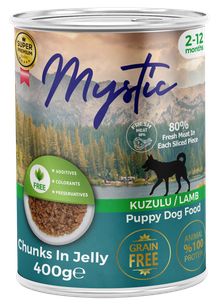 Product image of Mystic ძაღლი, ბატკნის ნაჭრები ჟელეში, ლეკვი 400 გრ.