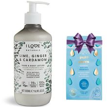 Product image of I LOVE Naturals Hand & Body Lotion Lime, Ginger & Cardamon ხელის და ტანის ლოსიონი + საჩუქარი სახის ნიღაბი